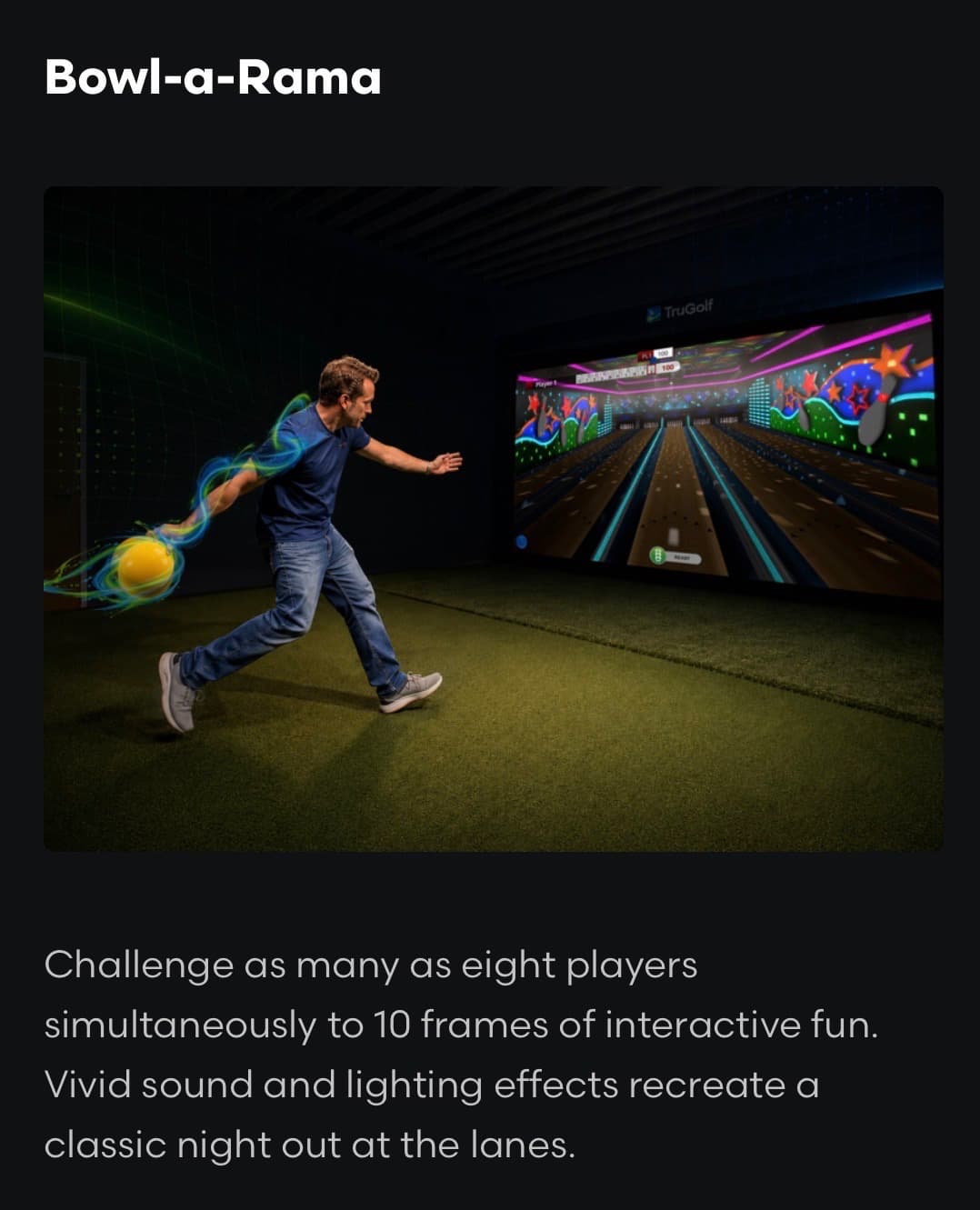 Player bowling toward the simulator's projected bowling lanes
