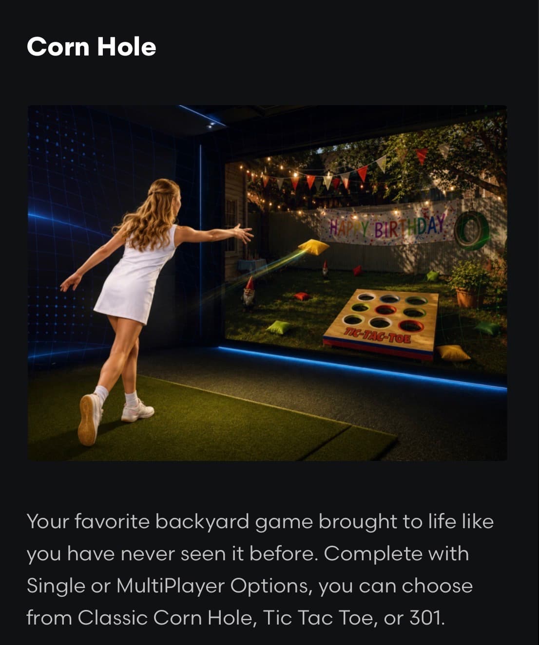 Player throwing at a projected corn hole board