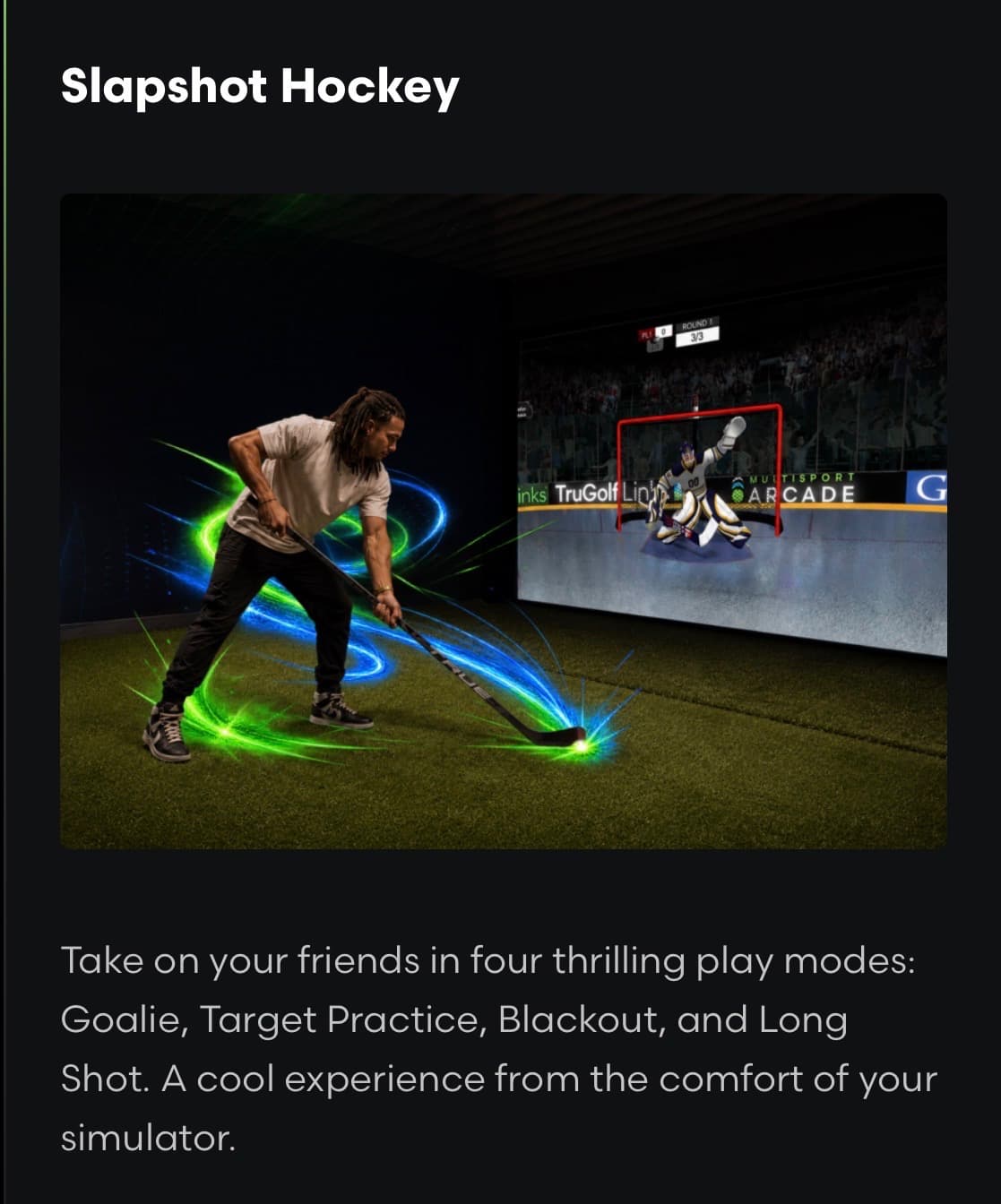Player taking a shot at a projected hockey goal